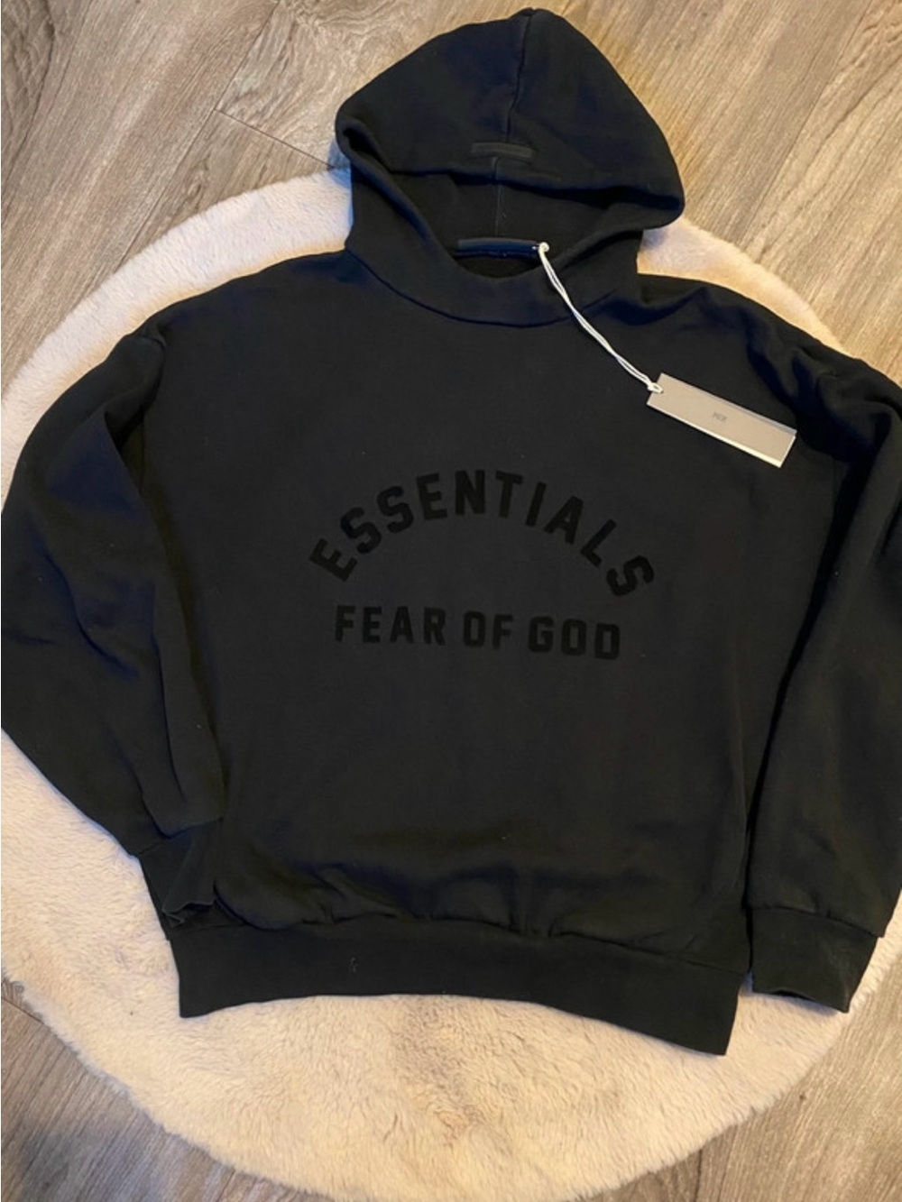 Used Fear of God Essentials Black Tonal Logo Hoodie